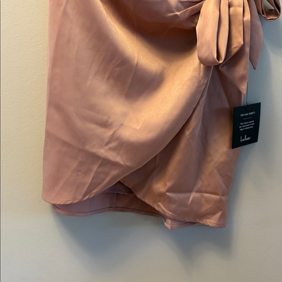 NWT Lulus Meant To Be Together Dusty Pink Satin One-Shoulder Mini Dress Sz XS - Picture 7 of 9